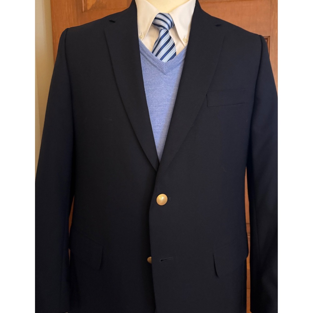 Lands' End Boys Hopsack Blazer Size 20 Navy/Gold Two-Button Sport Coat Jacket - Picture 2 of 14